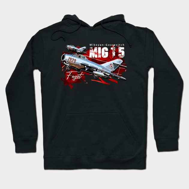 Mikoyan-Gurevich MiG-15 Soviet Union Vintage Fighterjet Hoodie by aeroloversclothing